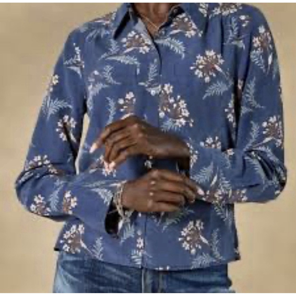 SUNDANCE Ryleigh Mixed Print Blue Long Sleeve Button Top pocket Shirt Size XL